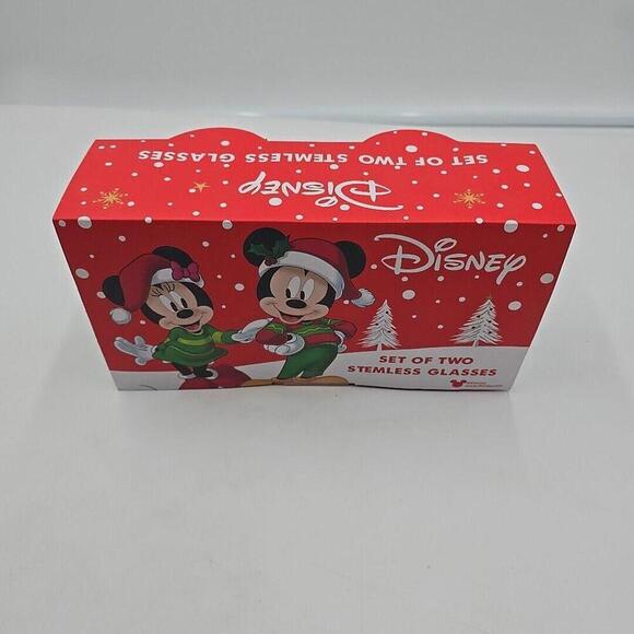 Mickey Mouse & Minnie Mouse Glasses Stemless 2 NIB Holiday Glass DISNEY - Picture 4 of 7